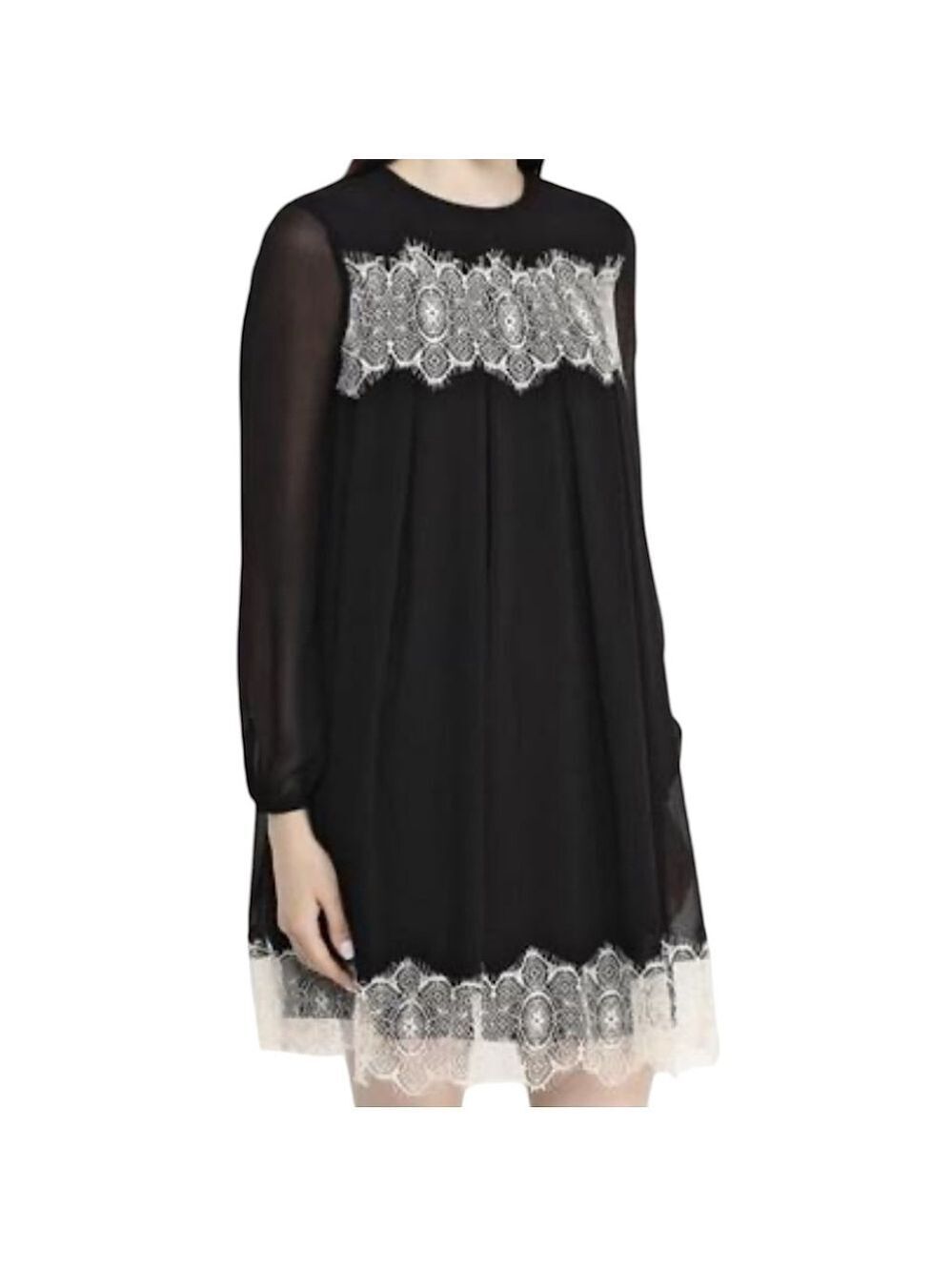 Topshop Black Chiffon Lace Dress Sz 2 Sheer Long Sleeve Feminine Romantic